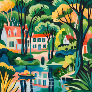 River Village Countryside River Statement printable wall art, Spreewald landscape decor, German canal art print