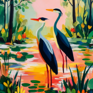 Cranes In Spreewald Marshland Printable Wall Art, Elegant Bird Decor, Sunrise Nature Landscape Print