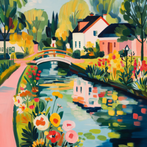 Spreewald Village Path And Canal Bridge printable wall art, Spreewald landscape decor, German canal art print